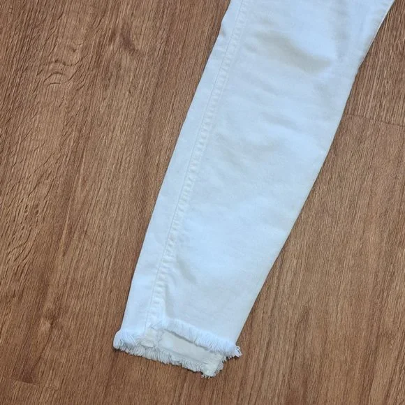 Madewell Distress White Skinny Button Fly Jeans with Raw Hem - Size 25 - Picture 8 of 16